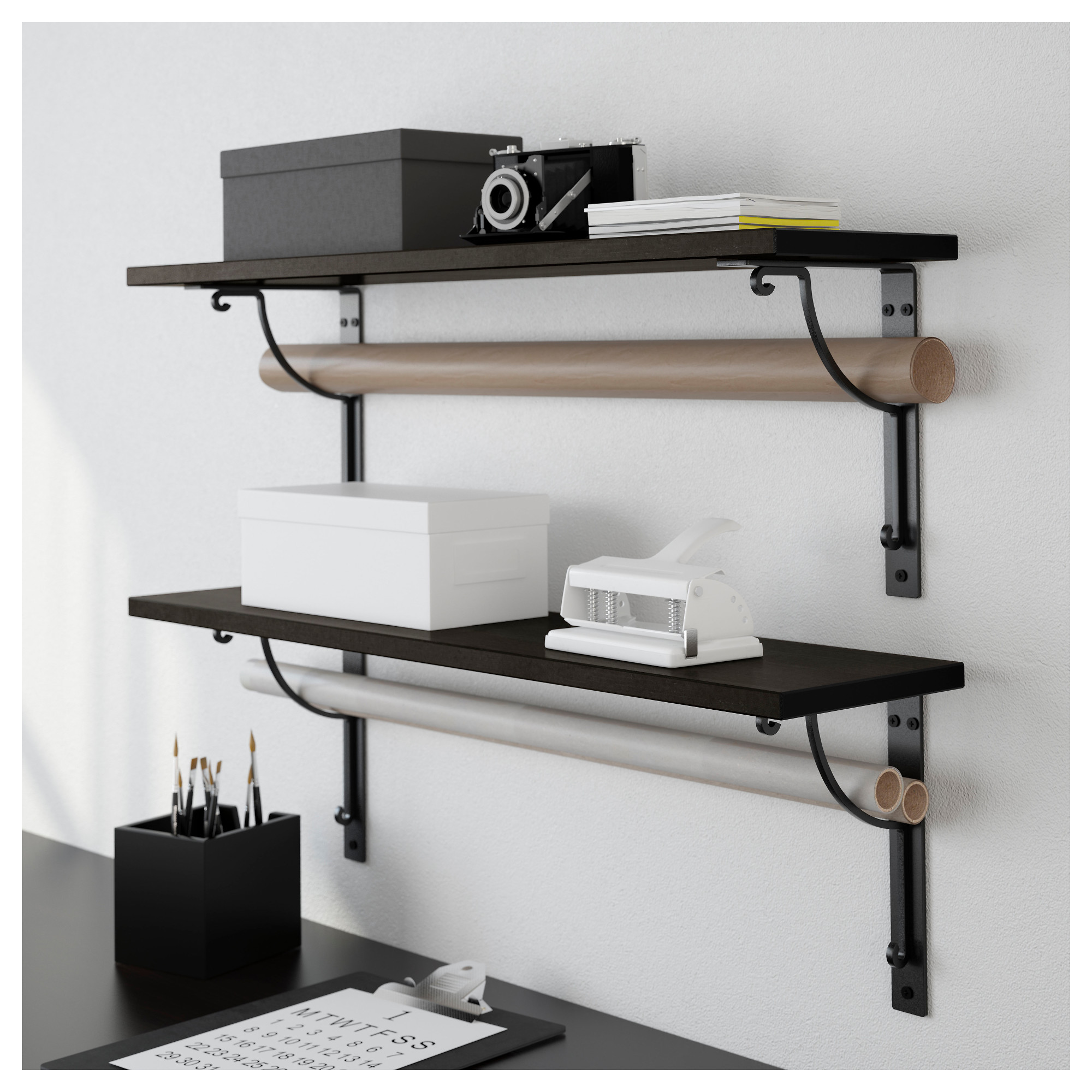 EKBY HÅLL/EKBY HEMNES wall shelf, blackbrown/black IKEA Indonesia