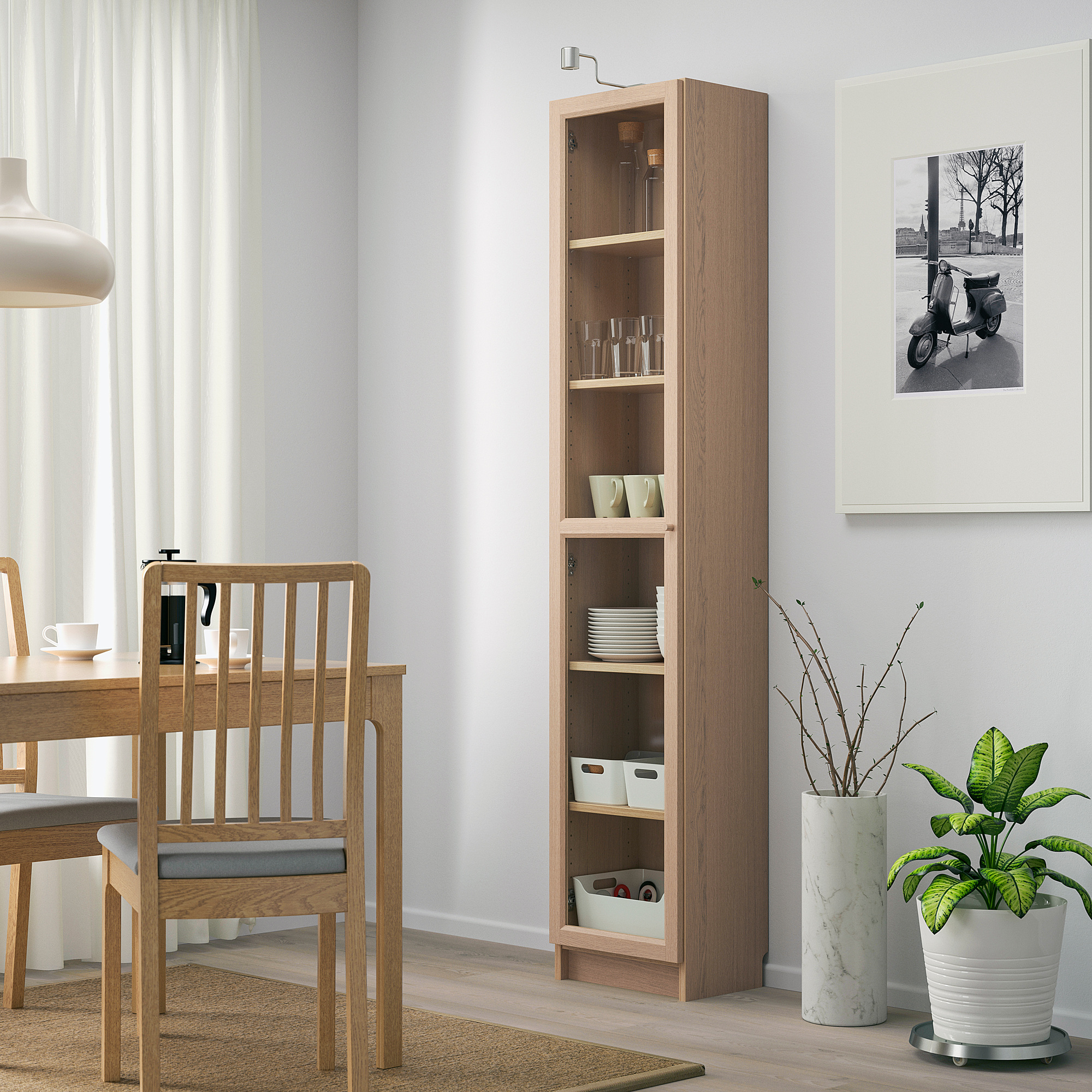  BILLY  OXBERG bookcase with glass door white stained oak 