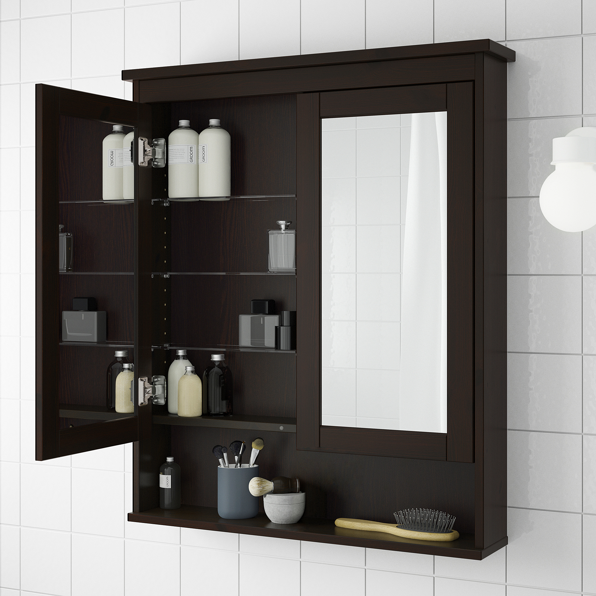 HEMNES kabinet cermin  2 pintu warna hitam cokelat IKEA 