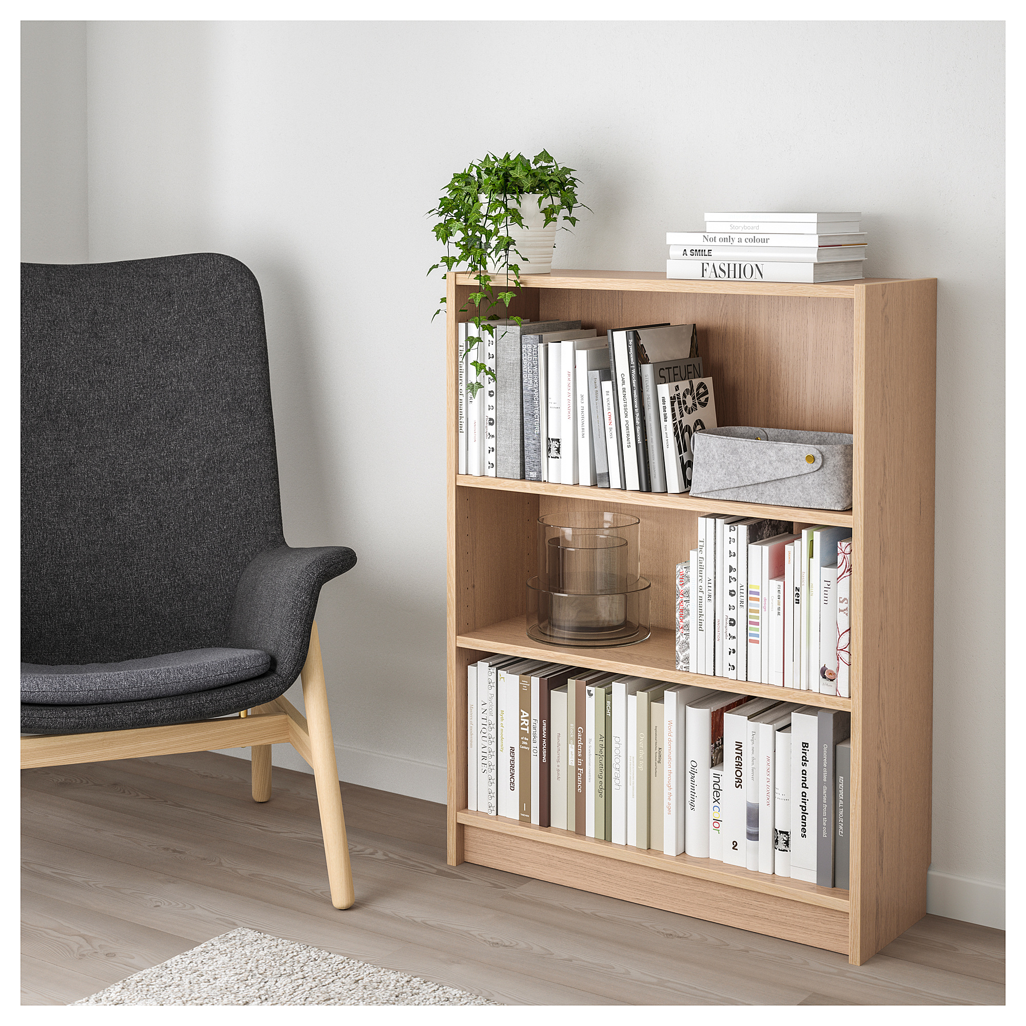 BILLY Rak  Buku  veneer kayu oak diwarnai putih IKEA  