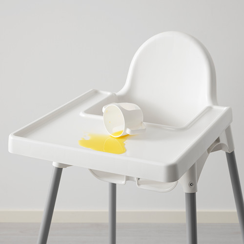 ANTILOP kursi  makan anak  dengan baki putih warna perak 