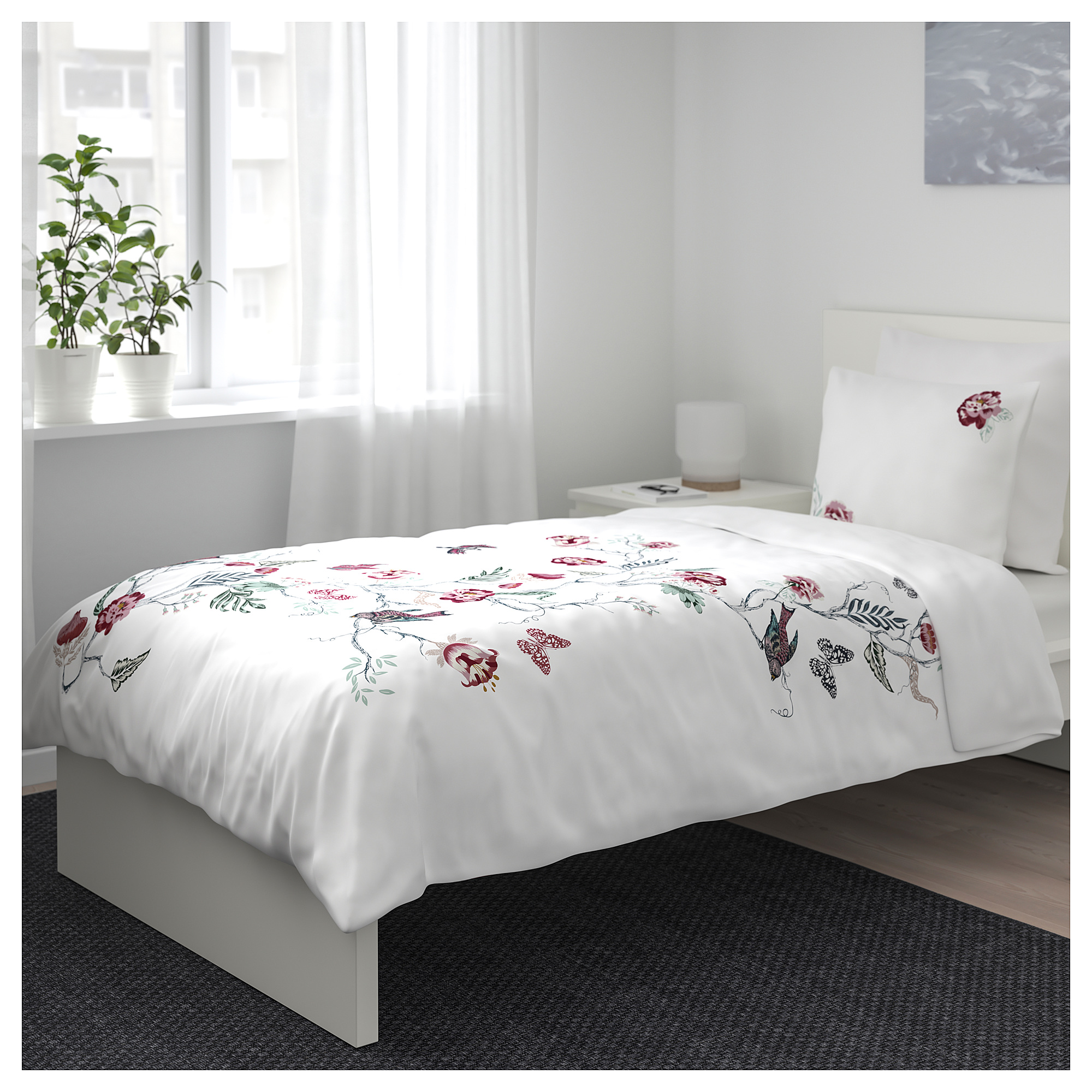 JÄTTELILJA quilt cover and pillowcase, white/floral patterned IKEA