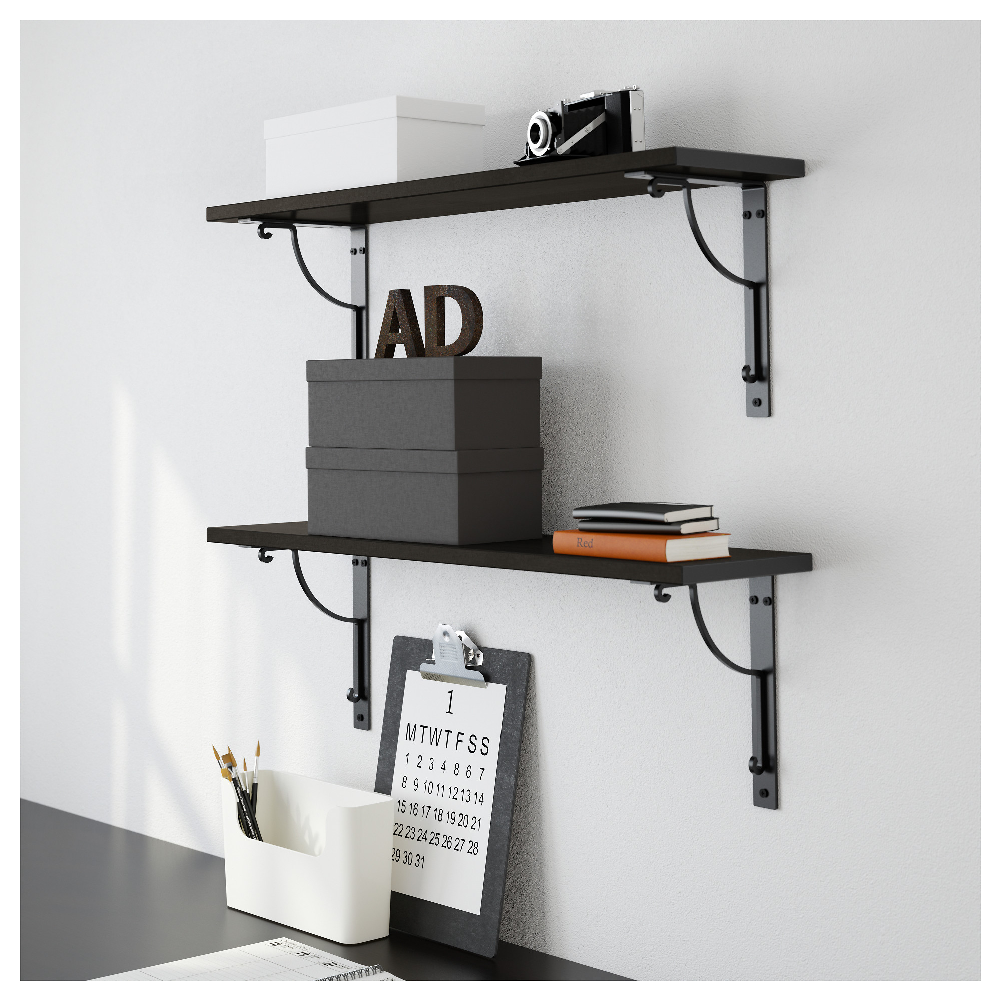 EKBY HÅLL/EKBY HEMNES wall shelf, blackbrown/black IKEA Indonesia