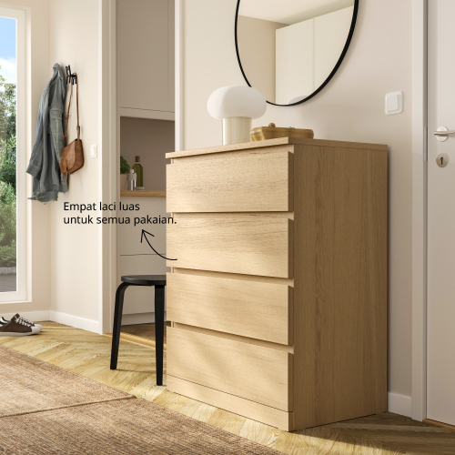 MALM chest of 4 drawers, white stained oak veneer, 80x100 cm